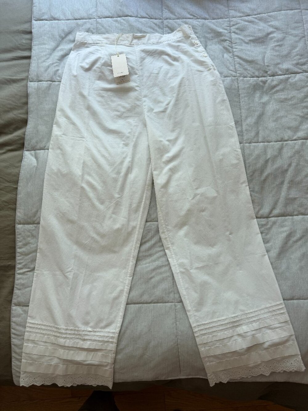 DÔEN Francisca broderie anglaise-trimmed pintucked organic cotton-poplin pants - Picture 4 of 8